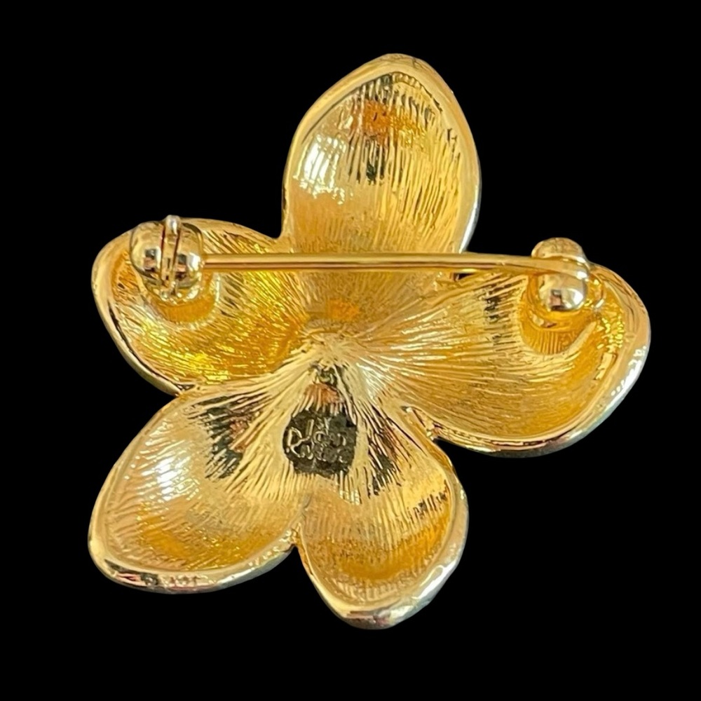 Vintage Joan Rivers Gold Plated Flower Brooch With Enamel And Swarovski Crystals - Picture 4 of 5